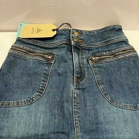prAna Broadway Jean Skirt True Blue Denim Women’s Size 2 Zipper Pockets MSRP 79. - Picture 4 of 13